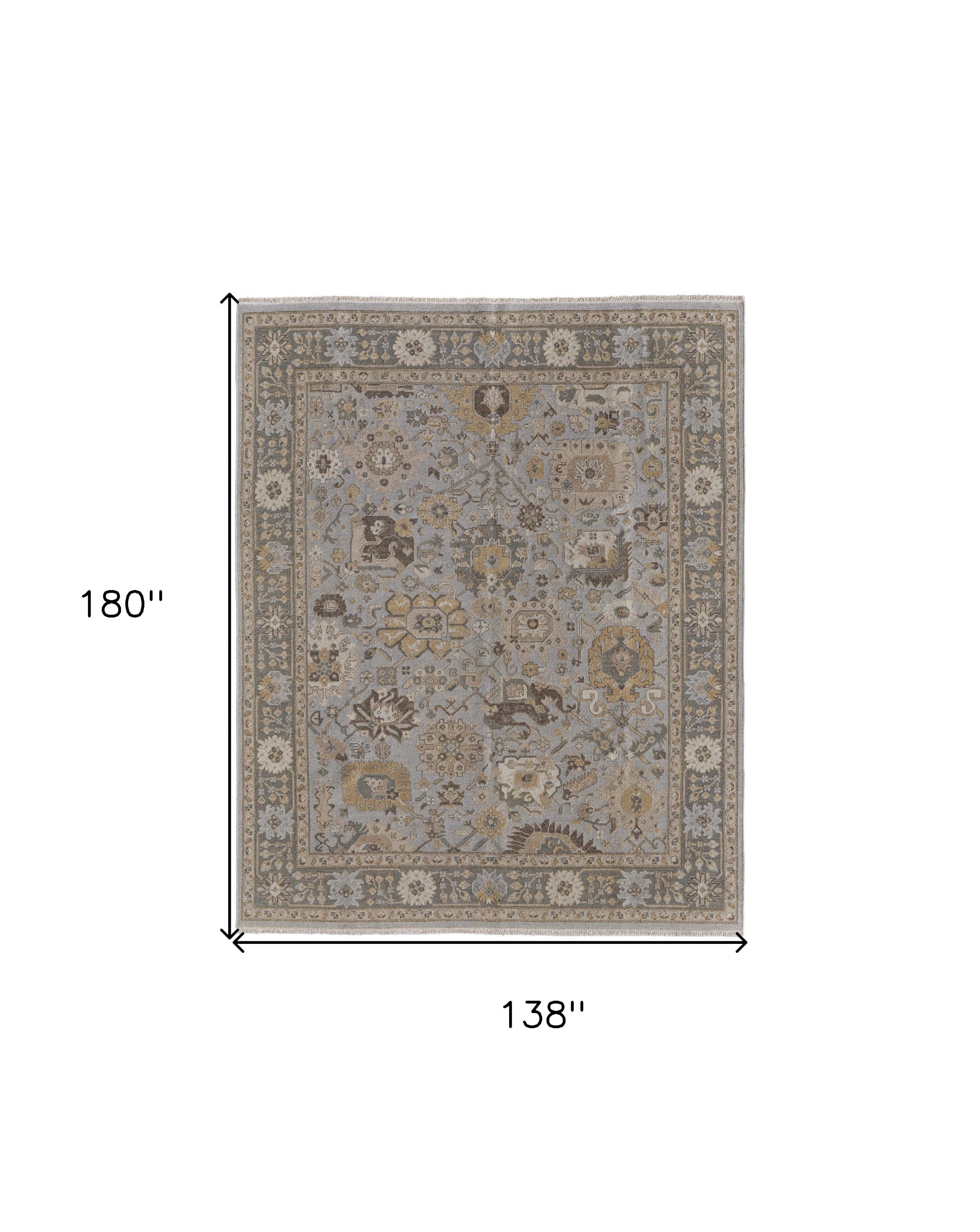 Exquisite Hand - Knotted Wool Oriental Area Rug with Graceful Gray and Brown Color Scheme and Timeless Fringe