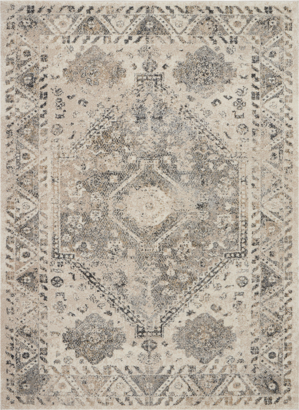 Durable Stain-Resistant Cream & Gray Floral Distressed Area Rug for Families and Pets