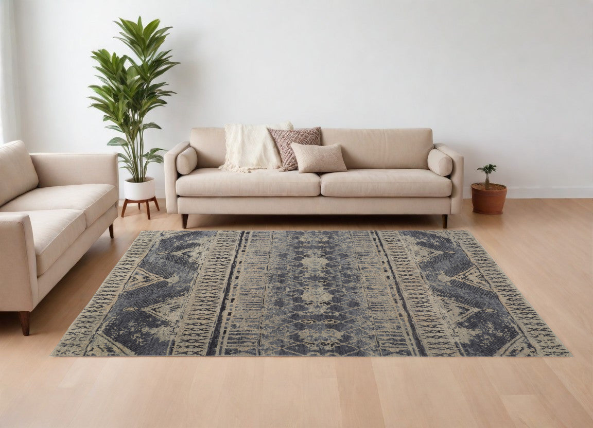 Stain-Resistant Hand-Knotted Gray and Ivory Floral Area Rug for Any Space