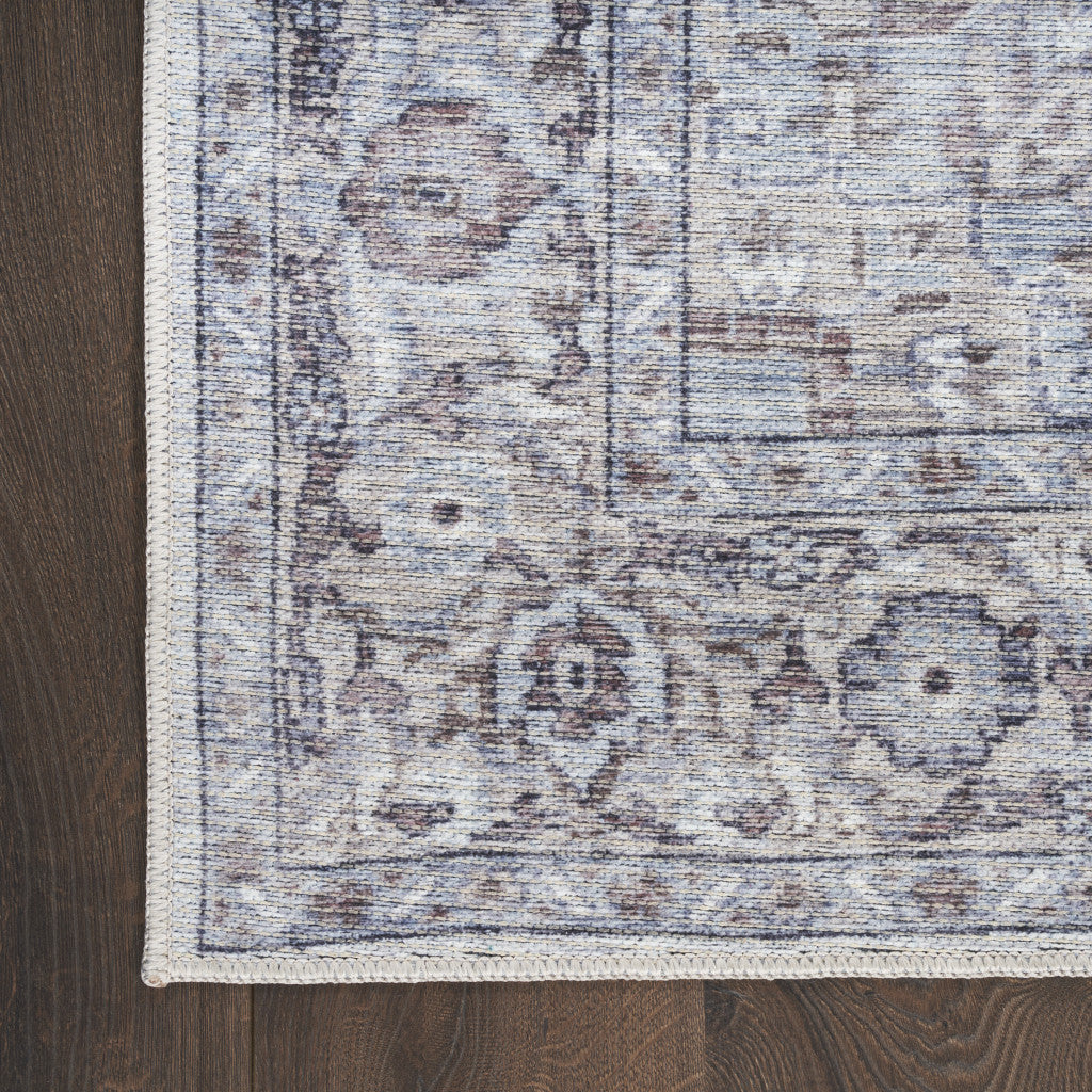 8' x 10' Washable Blue and Pink Floral Distressed Power Loom Area Rug for Home