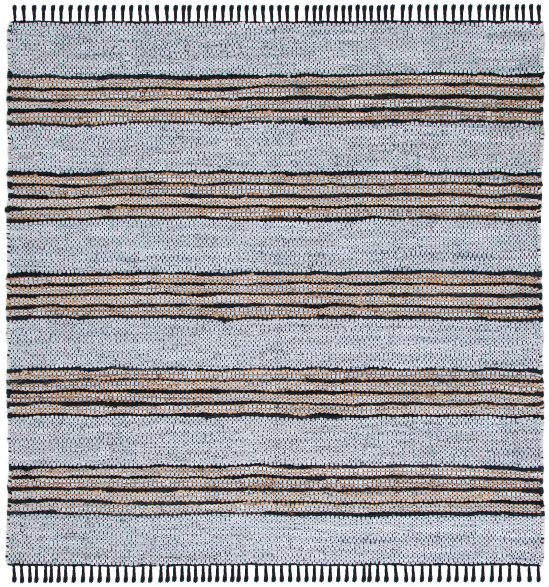 Luxurious Vintage Hand-Woven Leather & Jute Rug for Elegant Home Decor