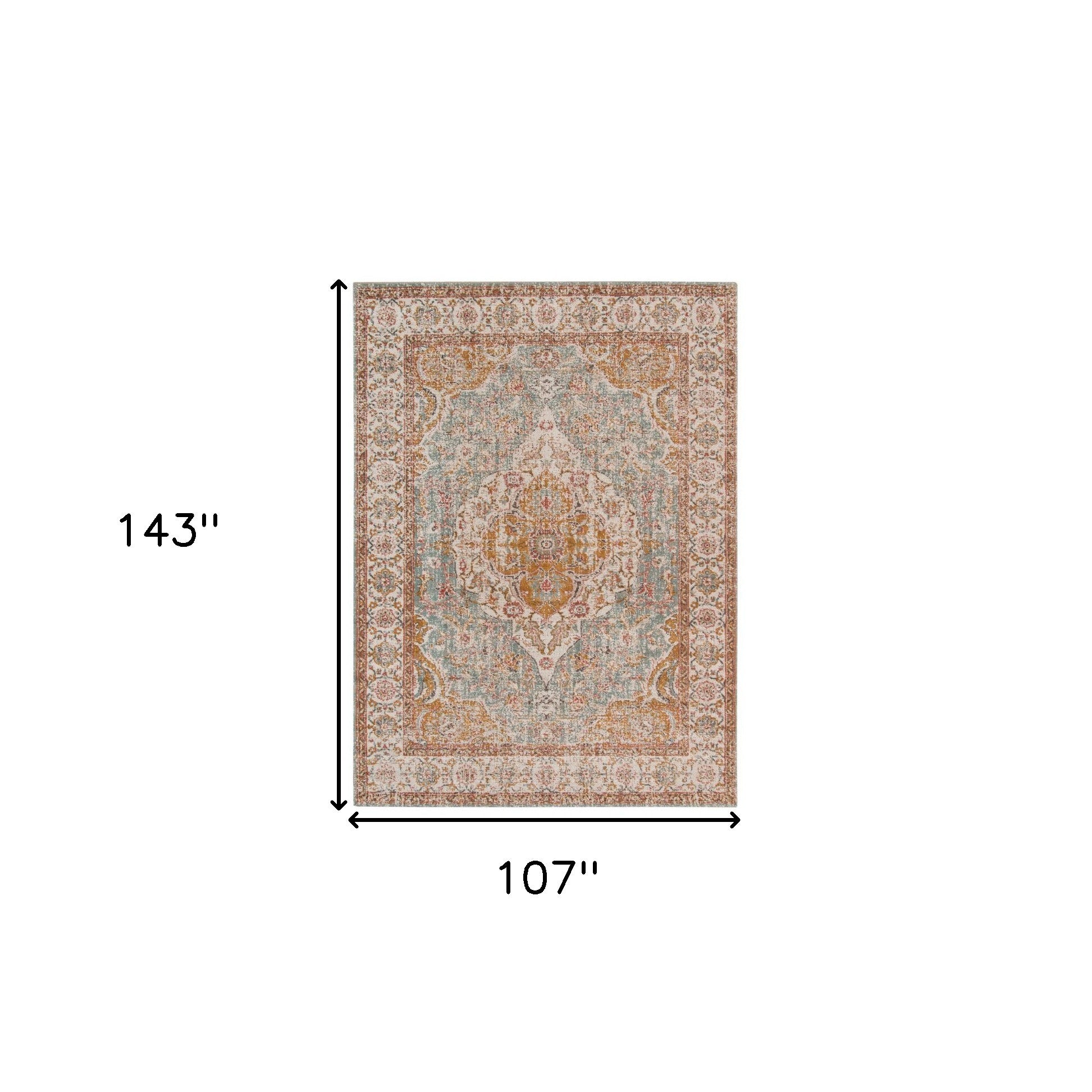 Stylish Ivory, Navy & Yellow Oriental Area Rug - Ideal for Family Homes with Kids & Pets