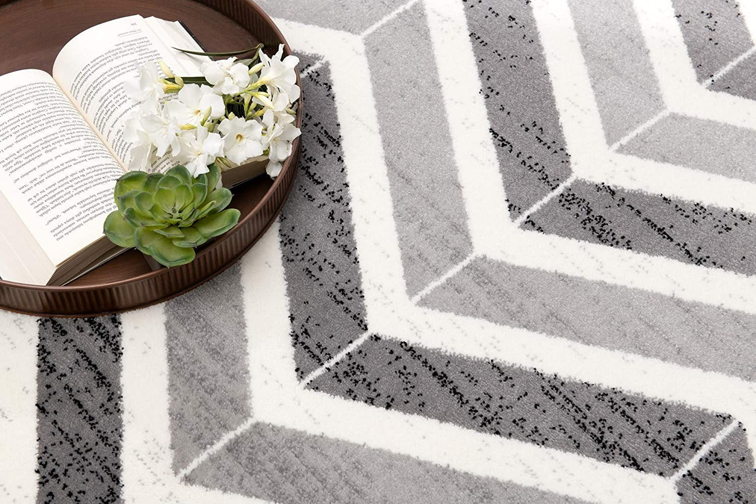 Luxurious Gray Chevron Patterned Runner Area Rug with Turkish Design for Elegant and Comfortable Home Decor