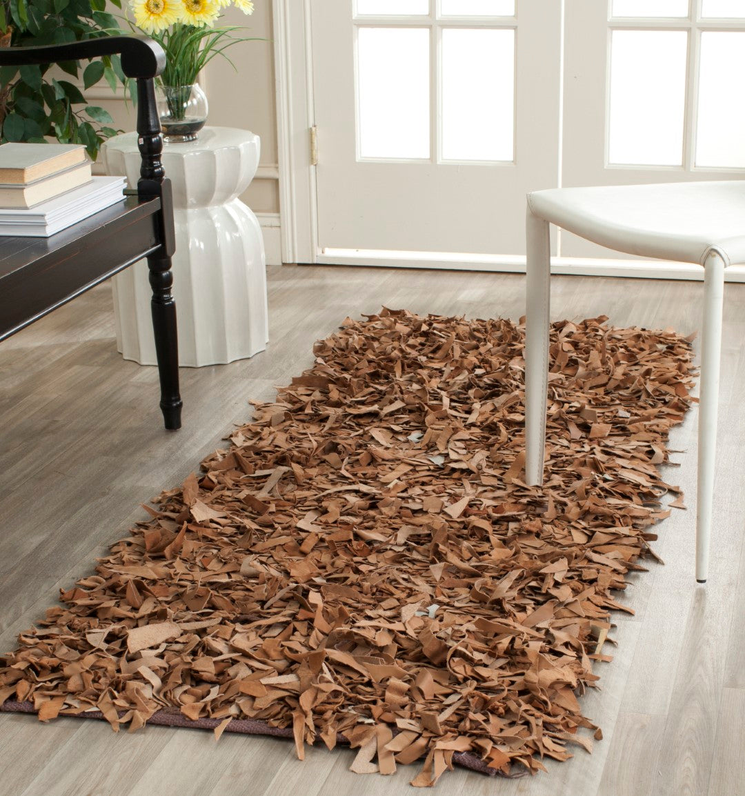 Exquisite Hand - Knotted Luxury Leather Shag Rug with Distinctive Indian Artistry for Your Living Space