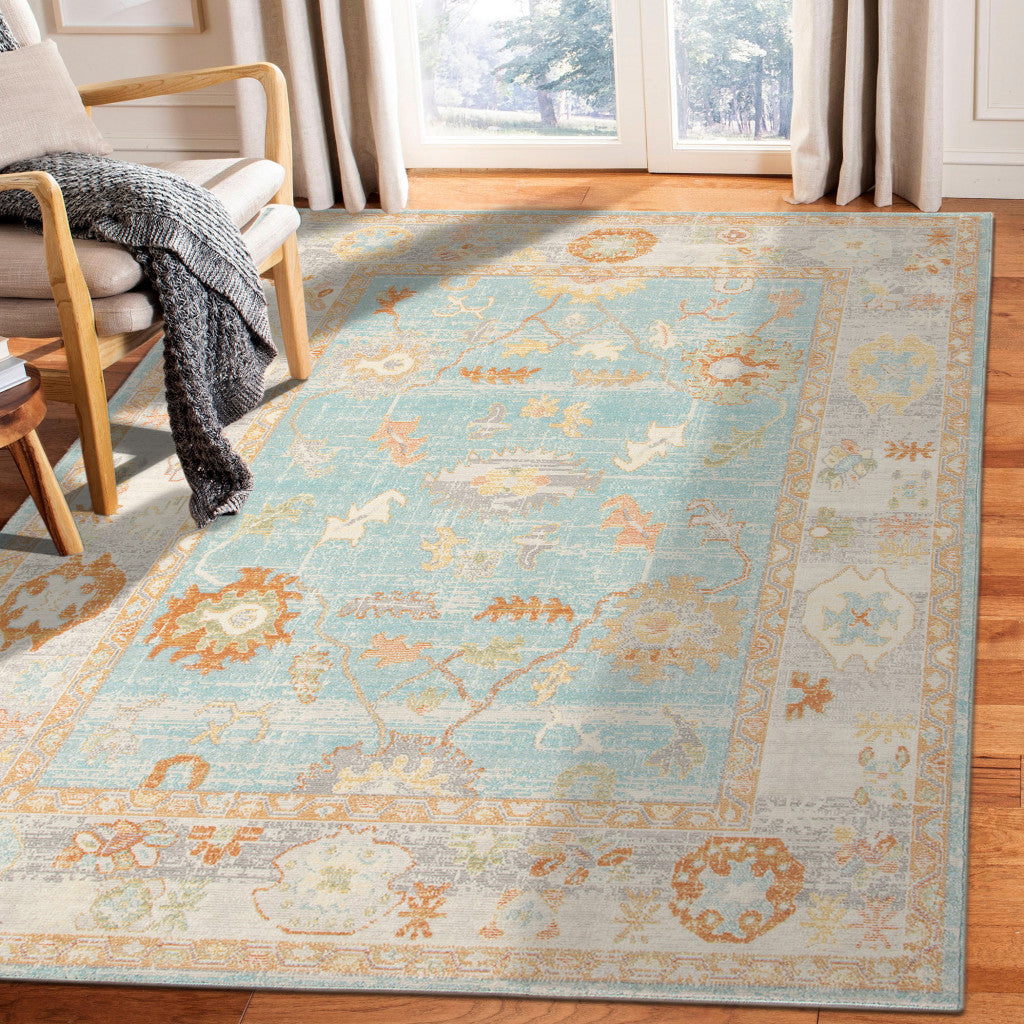 Stain-Resistant Blue and Orange Floral Outdoor Rugs for Indoor/Outdoor Spaces