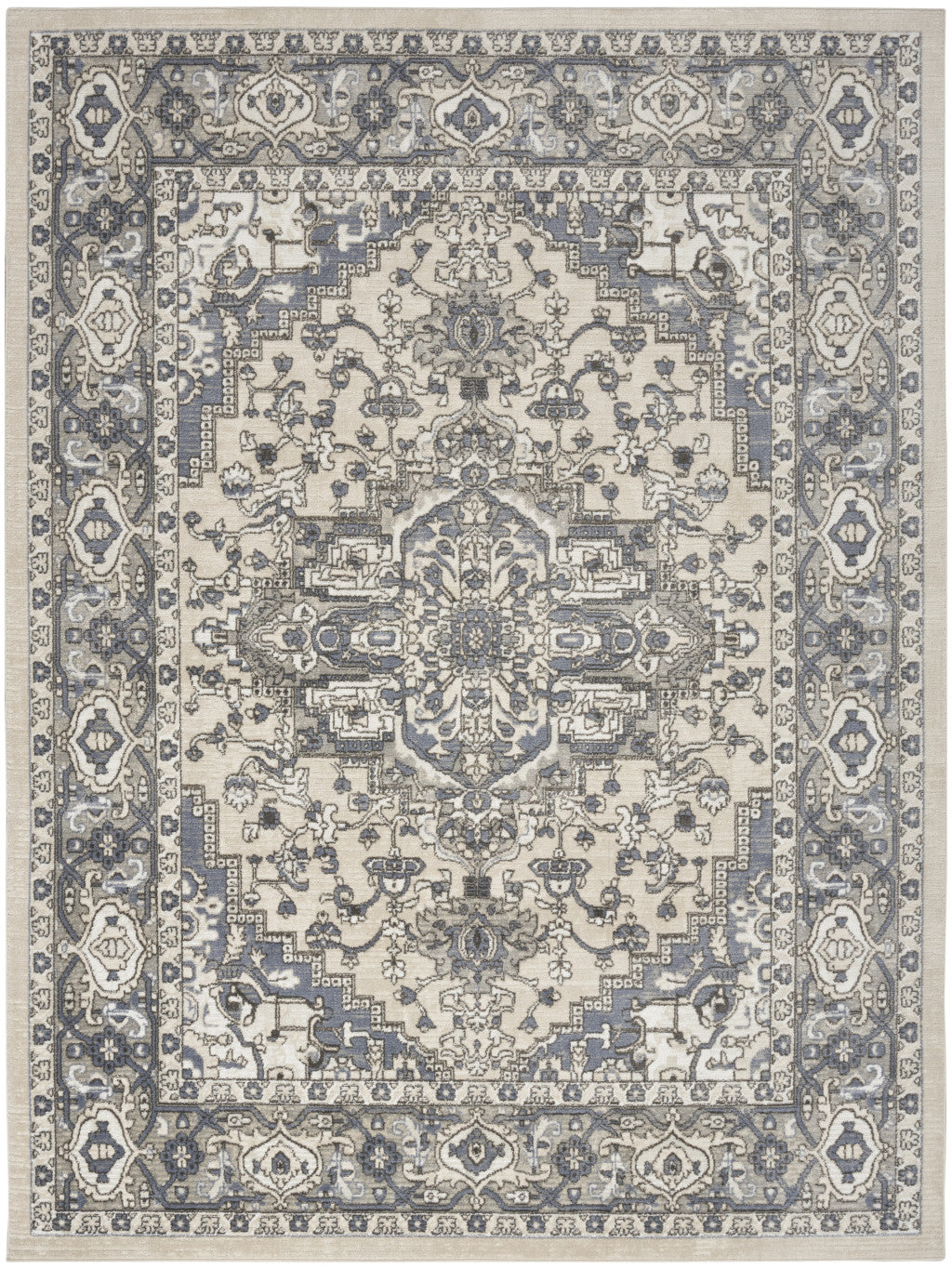 Exquisite 8-Foot by 10-Foot Blue and Ivory Medallion Power Loom Distressed Area Rug for Stylish Home Decor