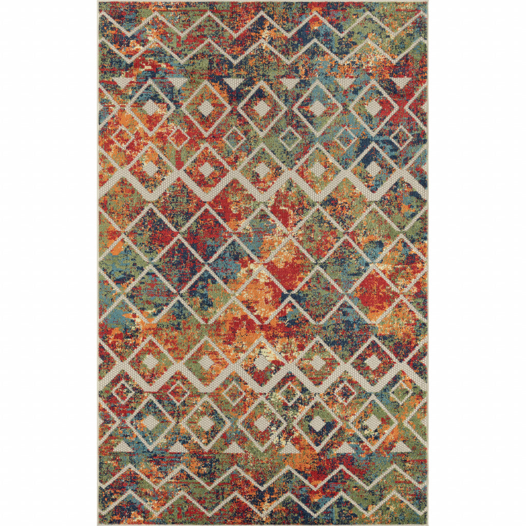 High - Quality Elegant Red and Ivory Geometric Polypropylene Outdoor and Indoor Area Rug for All Spaces