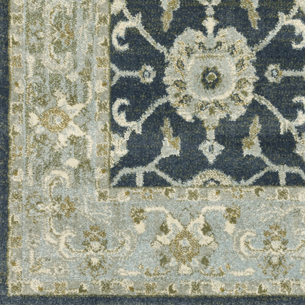 Stain-Resistant Polypropylene Area Rug with Teal Blue, Ivory, Green, and Grey Oriental Design for Family Homes with Kids and Pets
