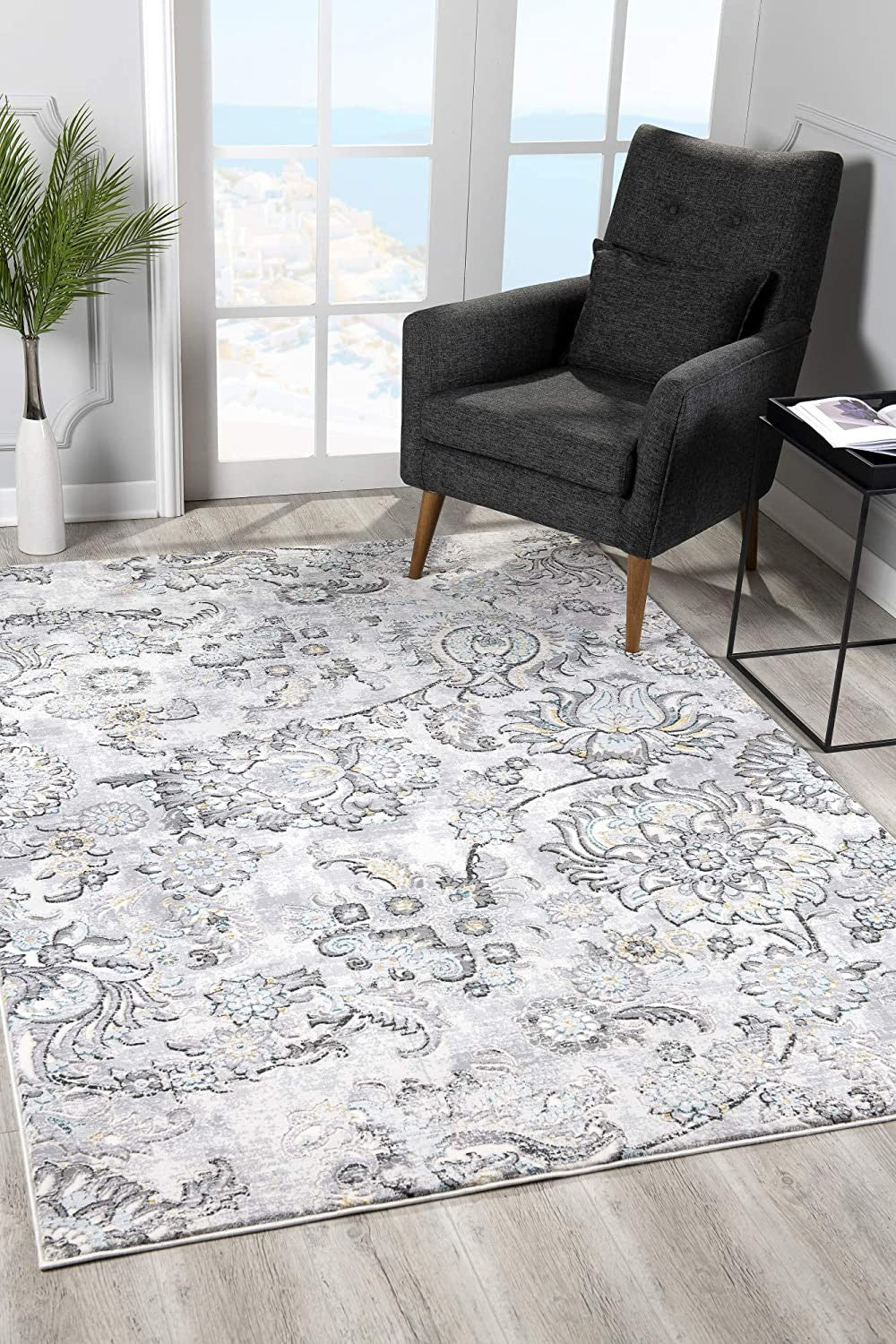 Elegant Gray Modern Jacobean Floral Area Rug - A Luxurious and Stylish Addition for Your Home Interior