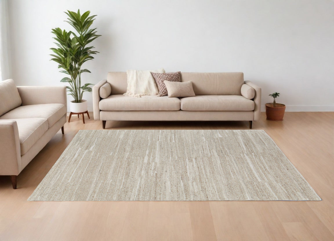 Unique Hand-Woven Ivory Wool Blend Abstract Area Rug for Home Decor