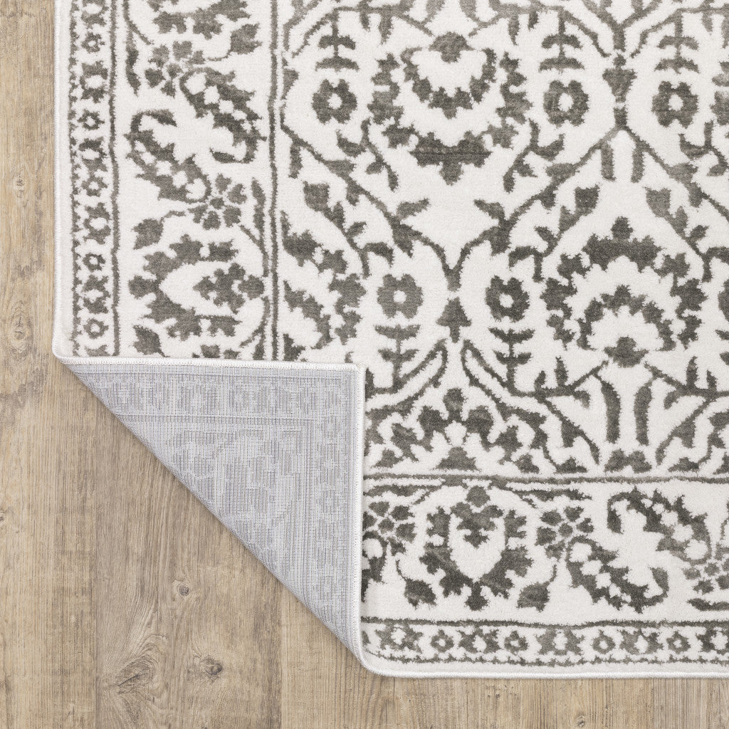 Stain-Resistant Grey and White Floral Area Runner Rug - Ideal Stylish Design for Family Homes with Kids and Pets
