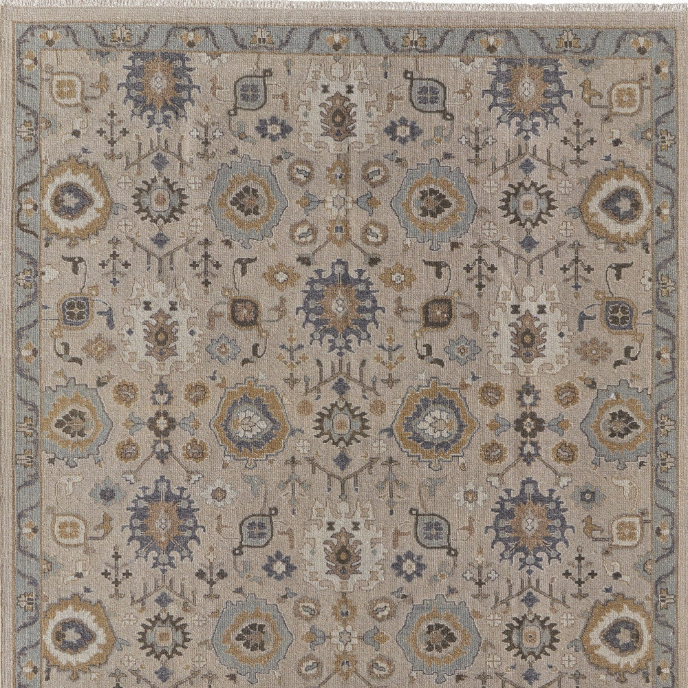 Exquisite Hand-Knotted Tan, Brown & Gray Oriental Area Rug with Fringe for a Timeless Look