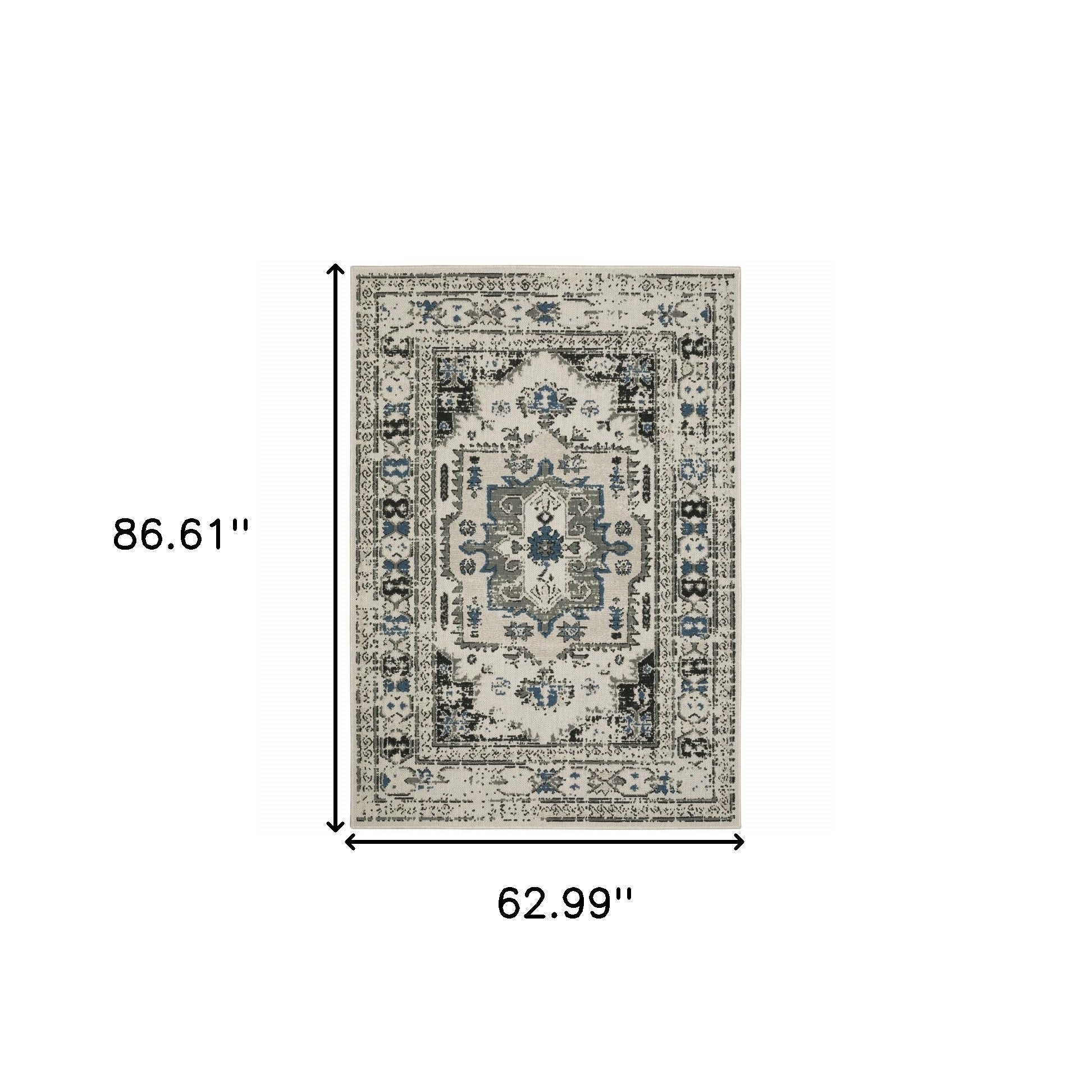 Exquisite Stain-Resistant Blue and Beige Oriental Area Rug for Indoor/Outdoor Home Use