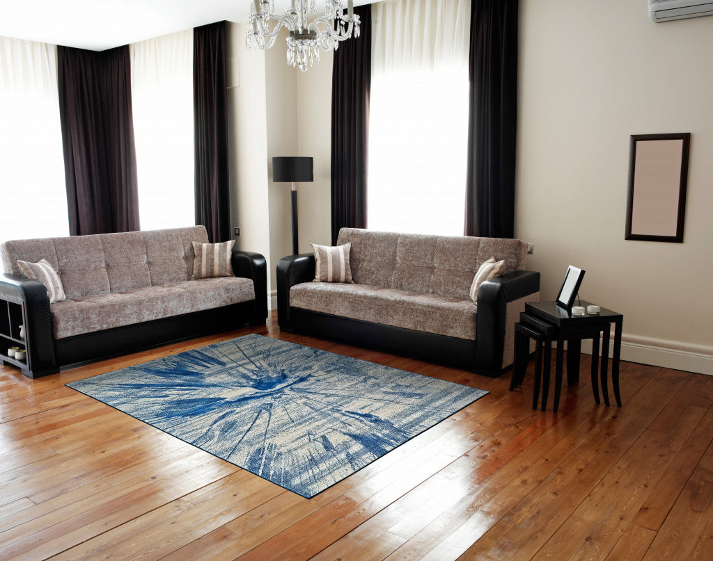 Luxurious Stain-Resistant Blue and Ivory Turkish Area Rug for Home Coziness