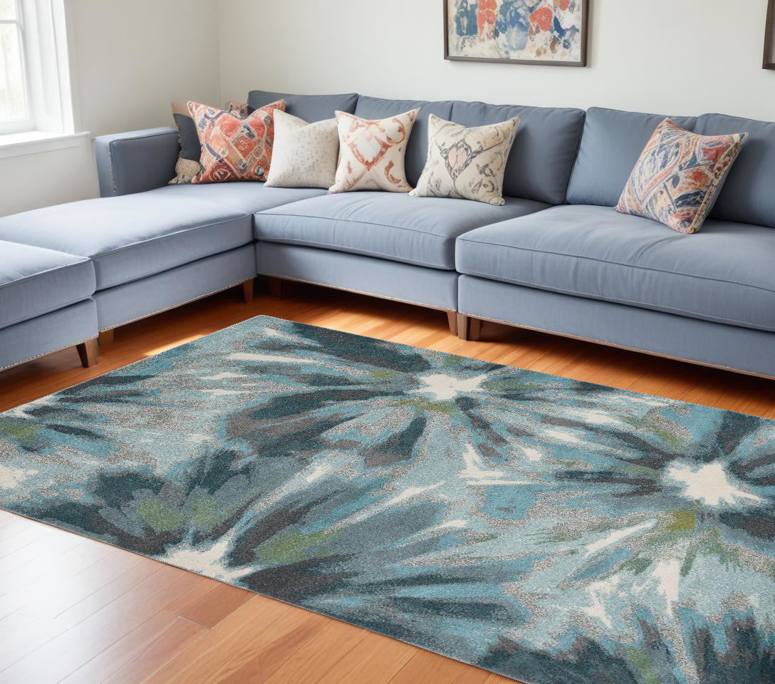 Teal Floral Area Rug - A Stylish and Cozy Addition to Enhance the Warmth of Your Living Space for a Comfortable Home Ambiance