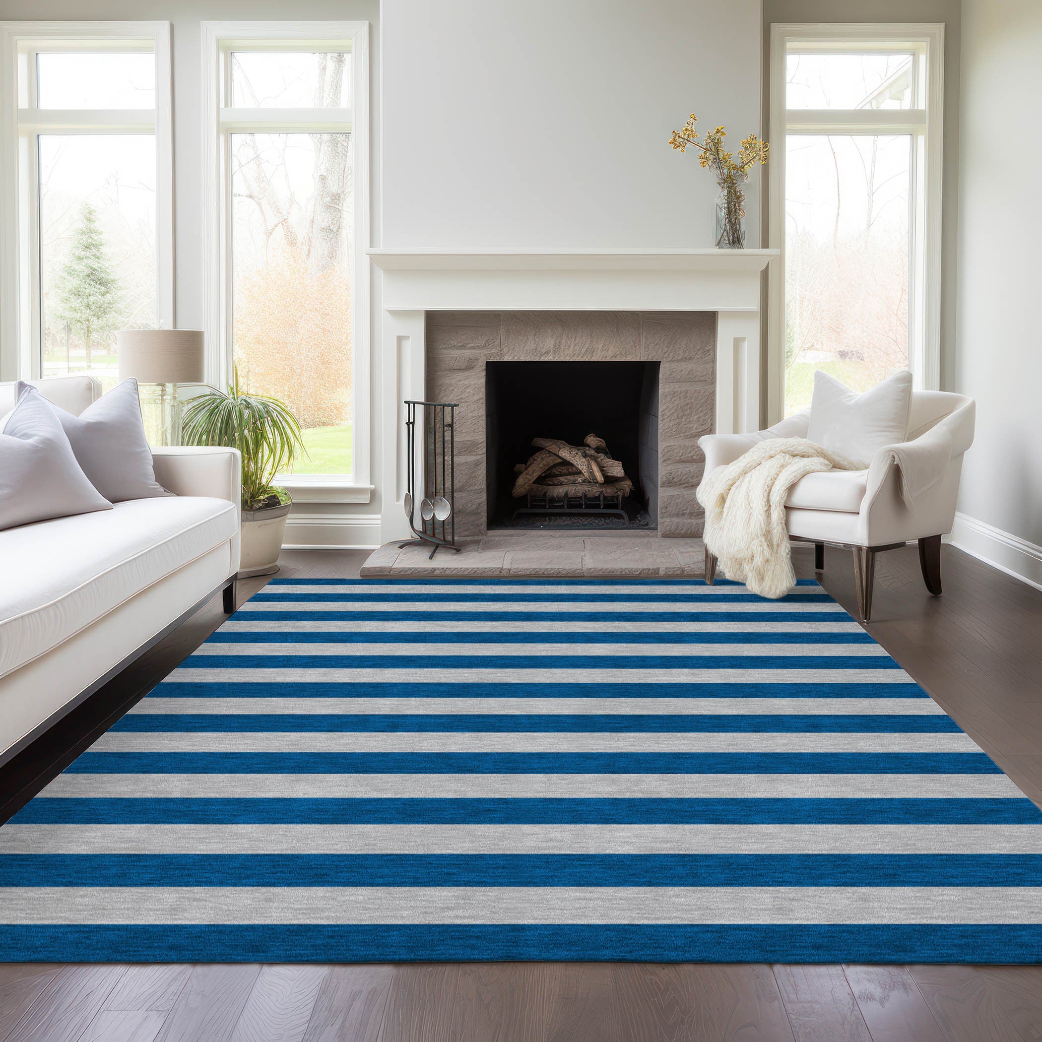 Stylish Washable and Stain - Resistant Coffee Striped Indoor - Outdoor Runner Rug
