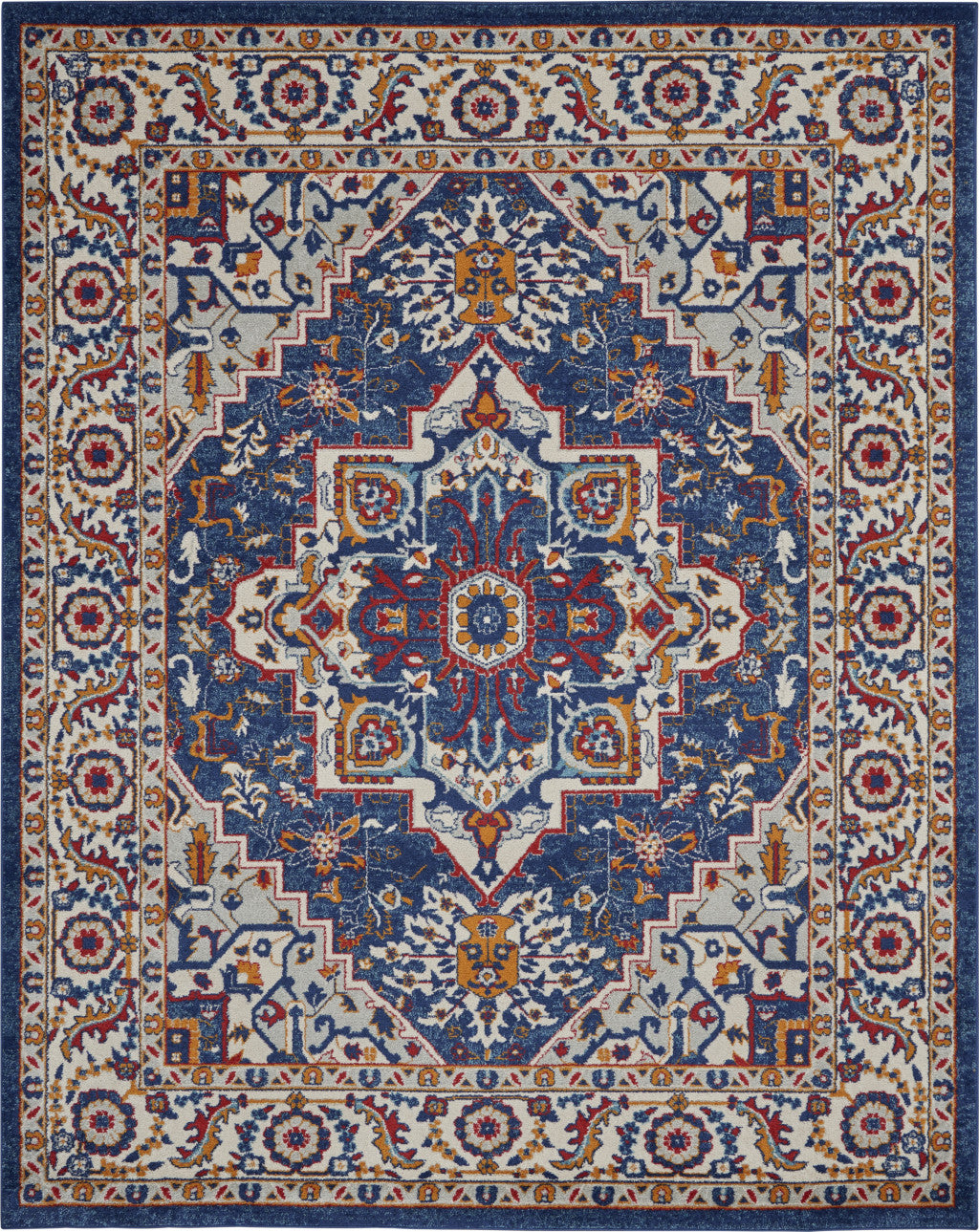 8' x 10' Blue and Ivory Power Loom Area Rug - Stylish, Durable & Ideal for Living Spaces