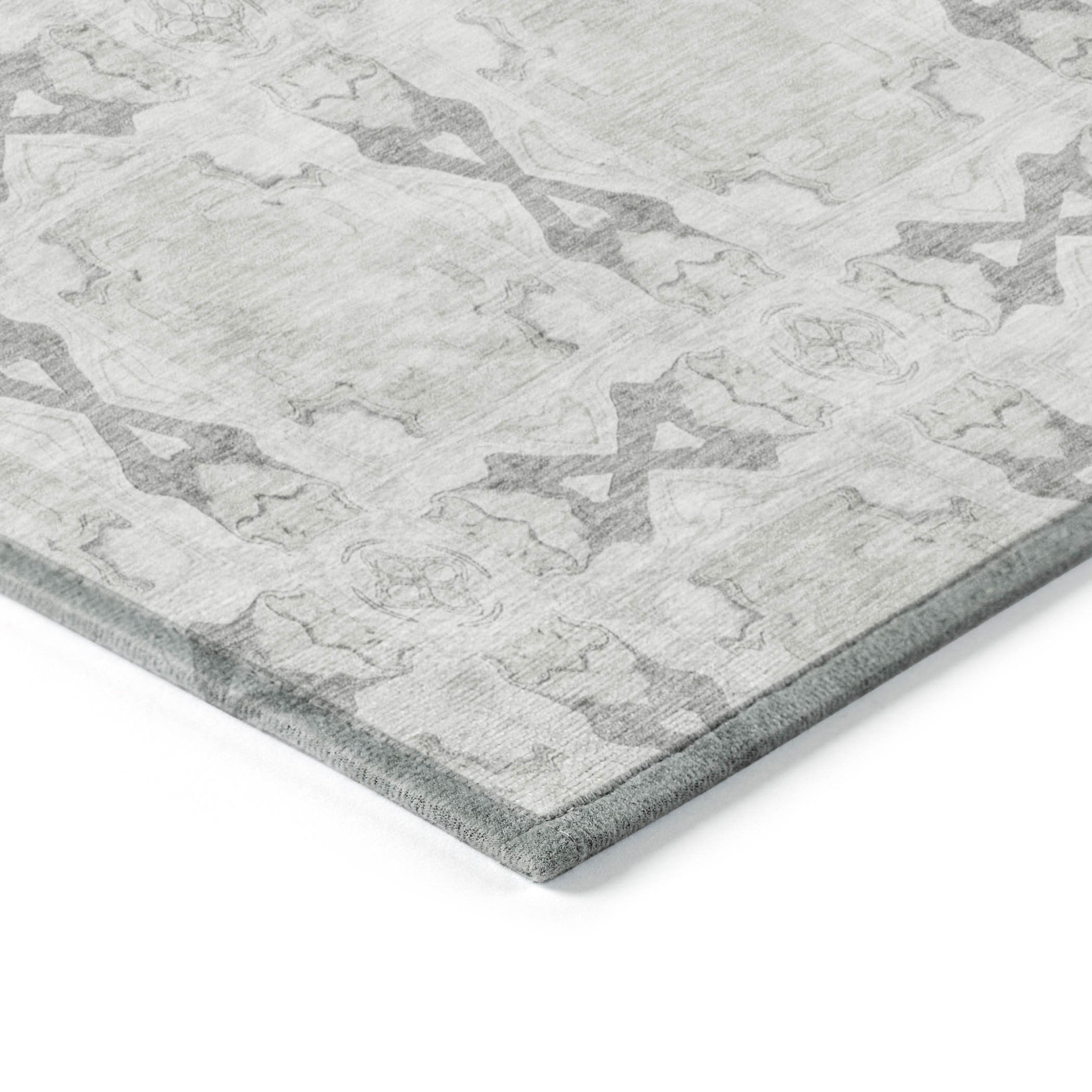Stain-Resistant, Non-Skid Washable Teal Floral Medallion Round Runner Rug for Indoors & Outdoors
