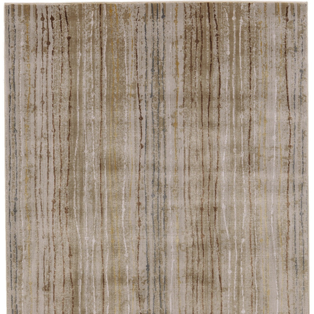 Stain-Resistant Brown and Tan Striped Power Loom Area Rug for Kids and Pets
