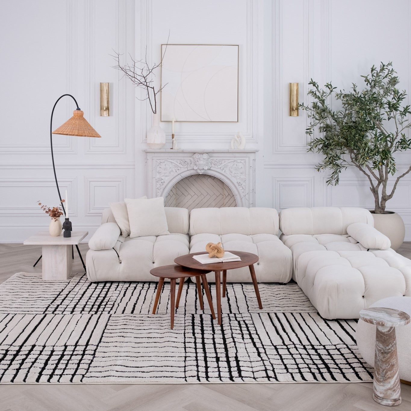 Stylish Stain-Resistant Cream & Black Abstract Distressed Area Rug for Family Rooms