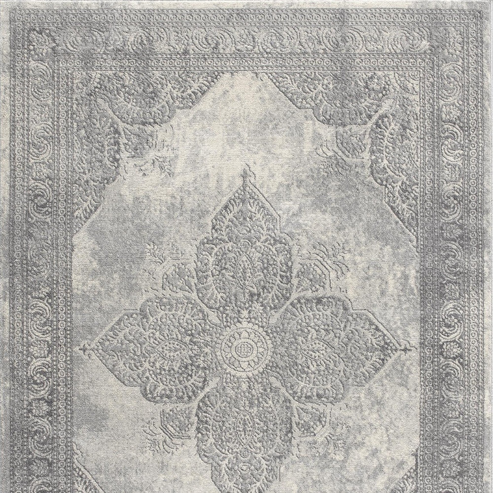 Elegant Gray Distressed Medallion Runner Rug - Durable, Soft for Home & Commercial Decor