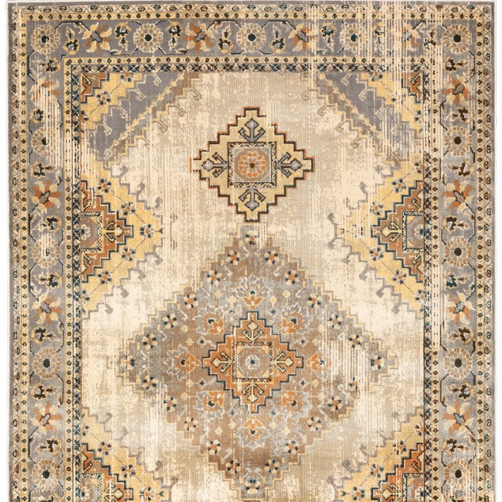 Stylish and Durable Vintage-Inspired Gray and Beige Aztec Design Area Rug for Easy Maintenance in Your Living Space