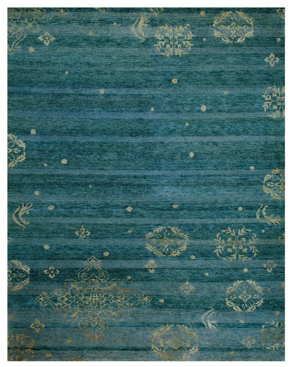 Exquisite Hand-Knotted Wool Blend Area Rug with Distinctive Tan and Green Striped Pattern for Sophisticated Home Decor