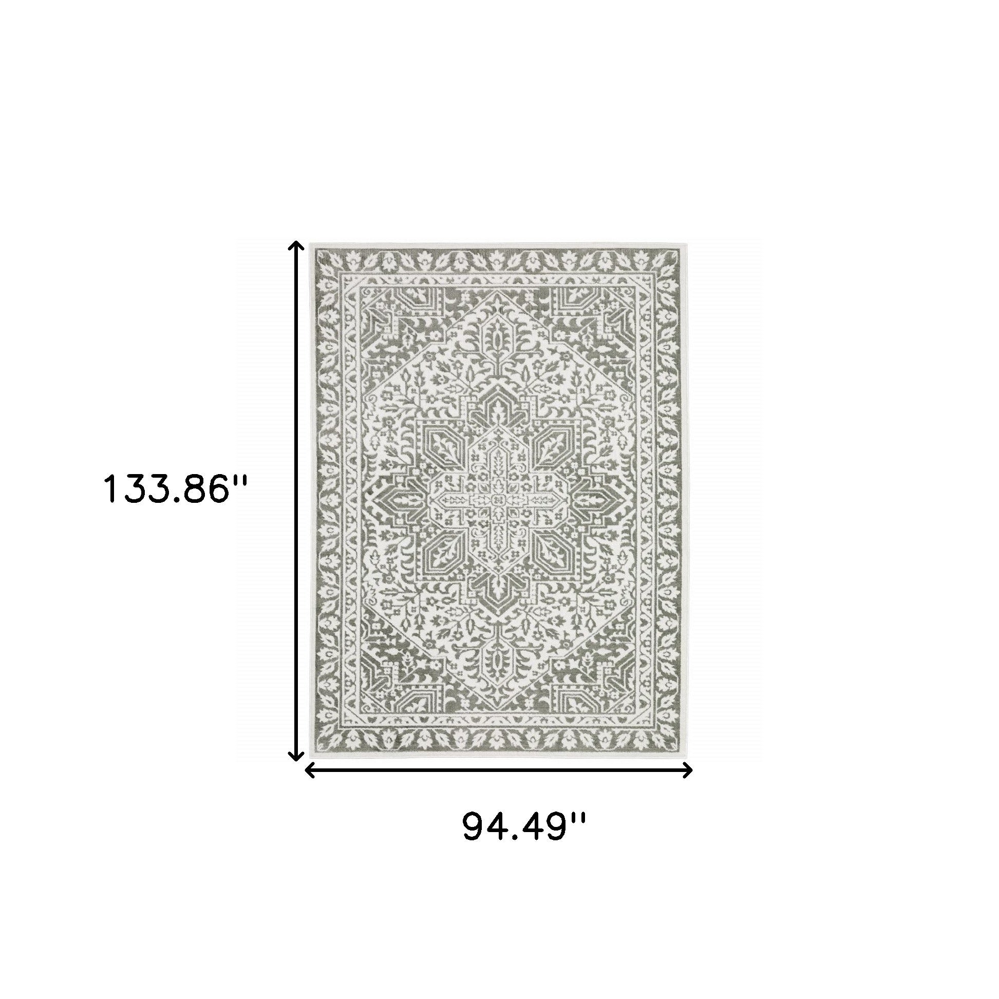 Stain-Resistant Grey and White Oriental Runner Rug, Ideal for Family Homes