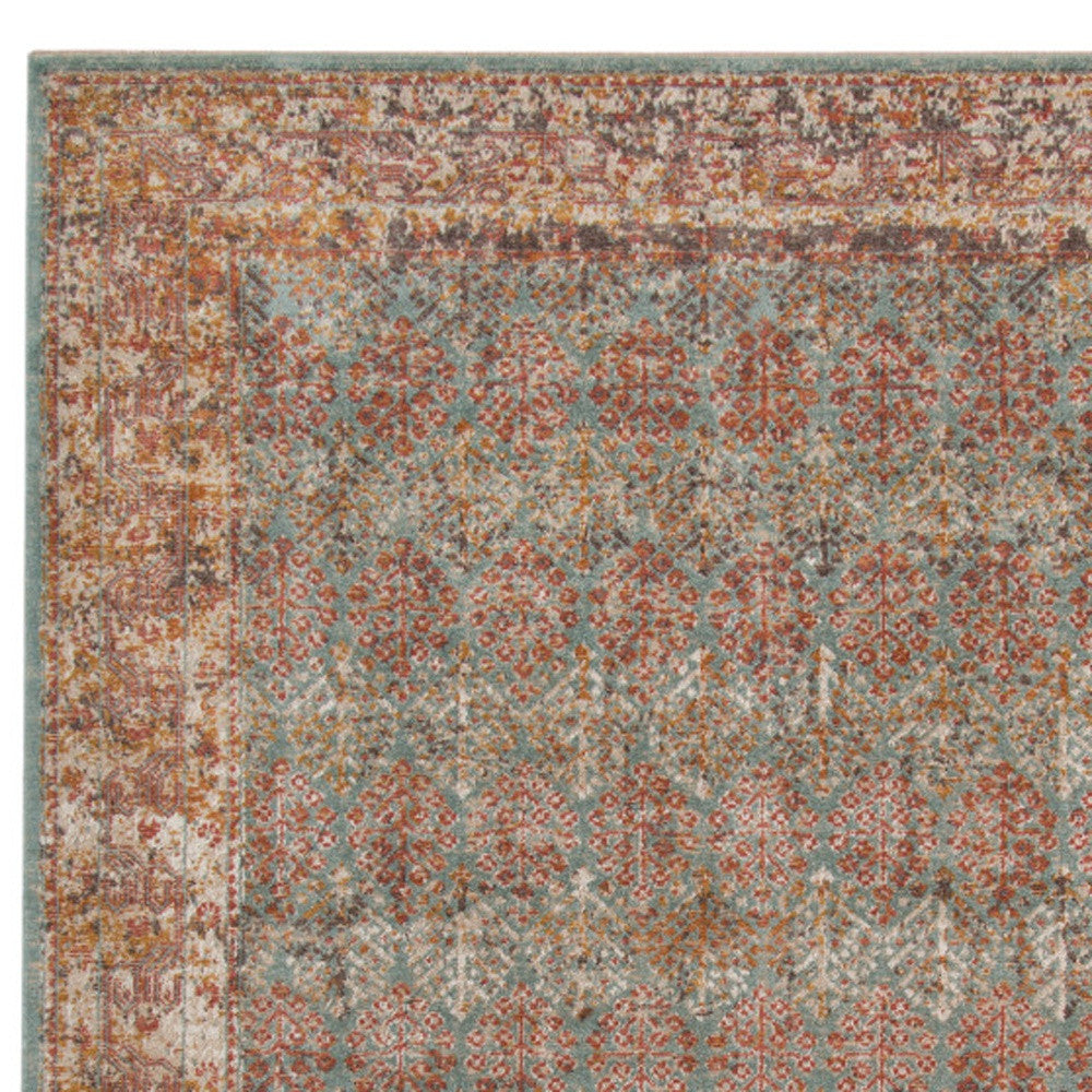 Stylish Teal and Orange Medallion Power Loom Area Rug - Stain Resistant for Pet Homes