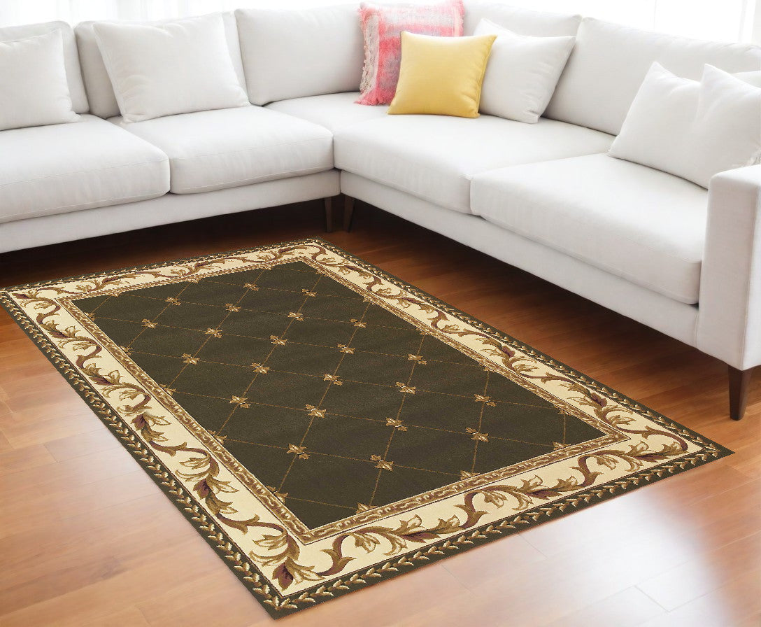 Elegant Green and Brown Oriental Area Rug for Cozy Home Ambiance