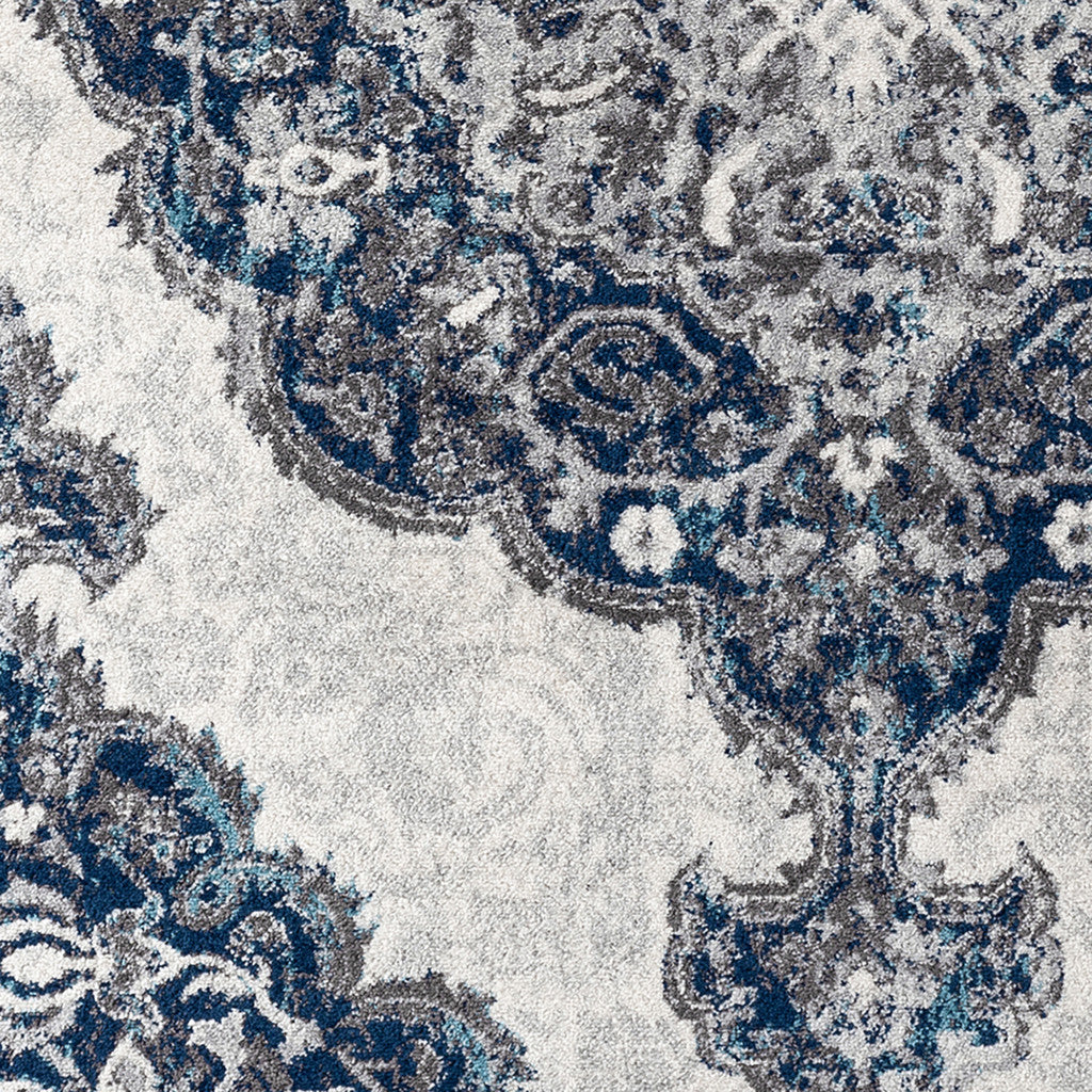 Navy and Ivory Medallion Design Area Rug - Stain-Resistant, Durable, Ideal for Kids and Pets' Spaces