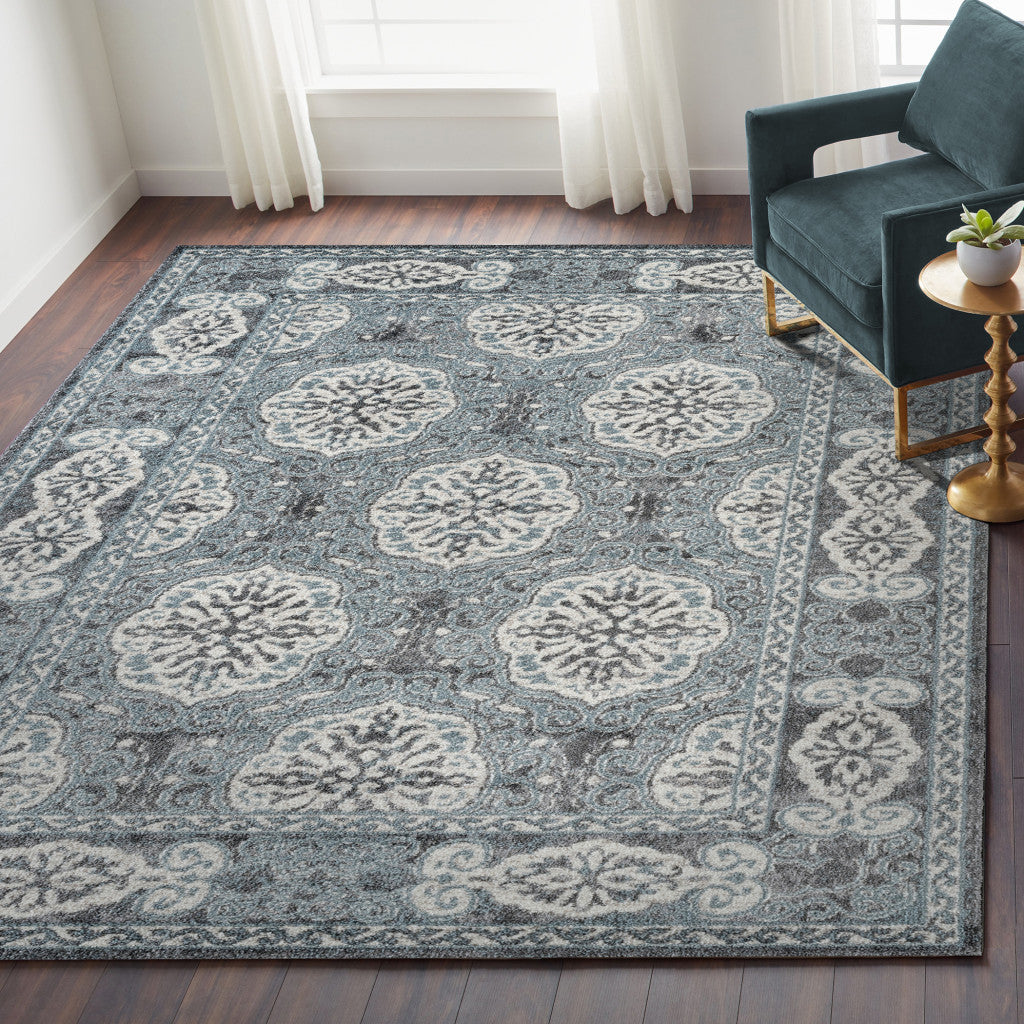 Stylish Stain-Resistant Charcoal and Ivory Medallion Area Rug for Every Space