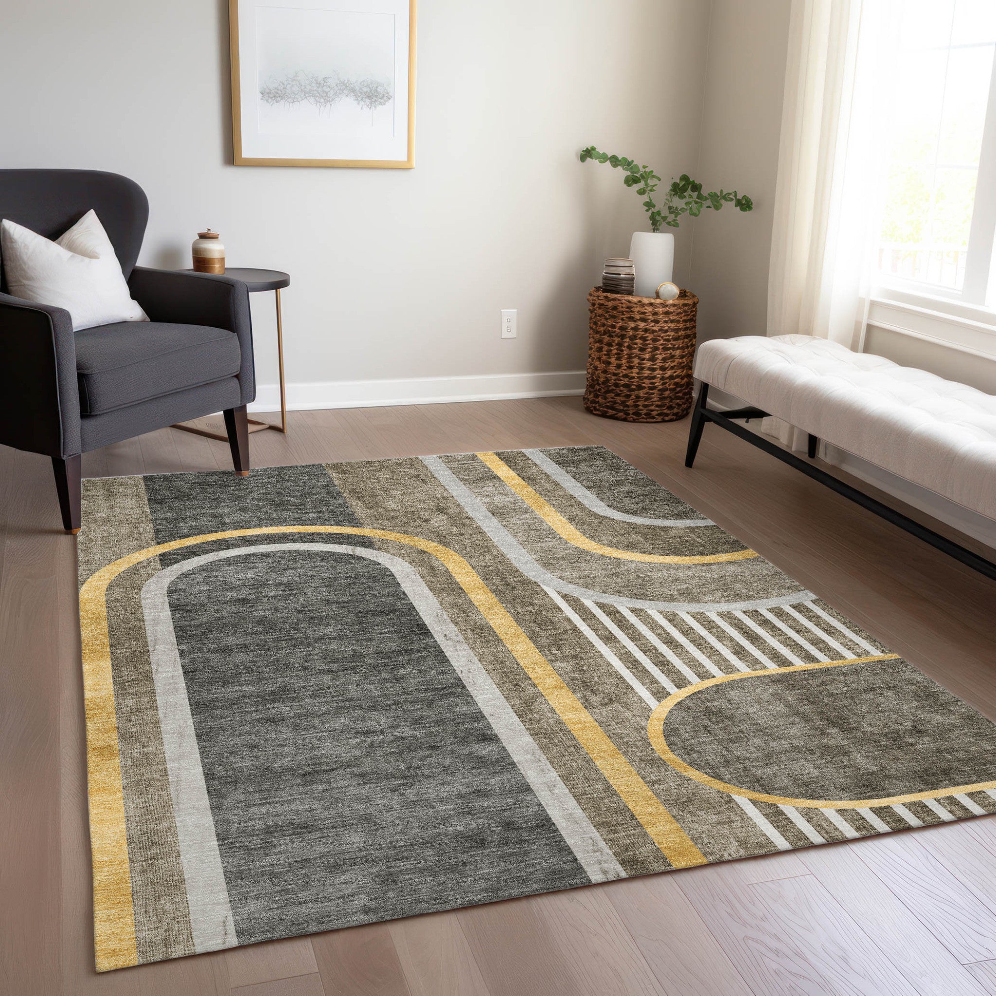 Stylish and Contemporary Abstract Washable Indoor-Outdoor Runner Rug, Stain-Resistant, Ideal for Every Space