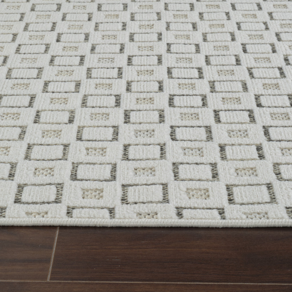 Durable 4' x 6' Cream & Beige Geometric Distressed Area Rug for Indoor/Outdoor Use