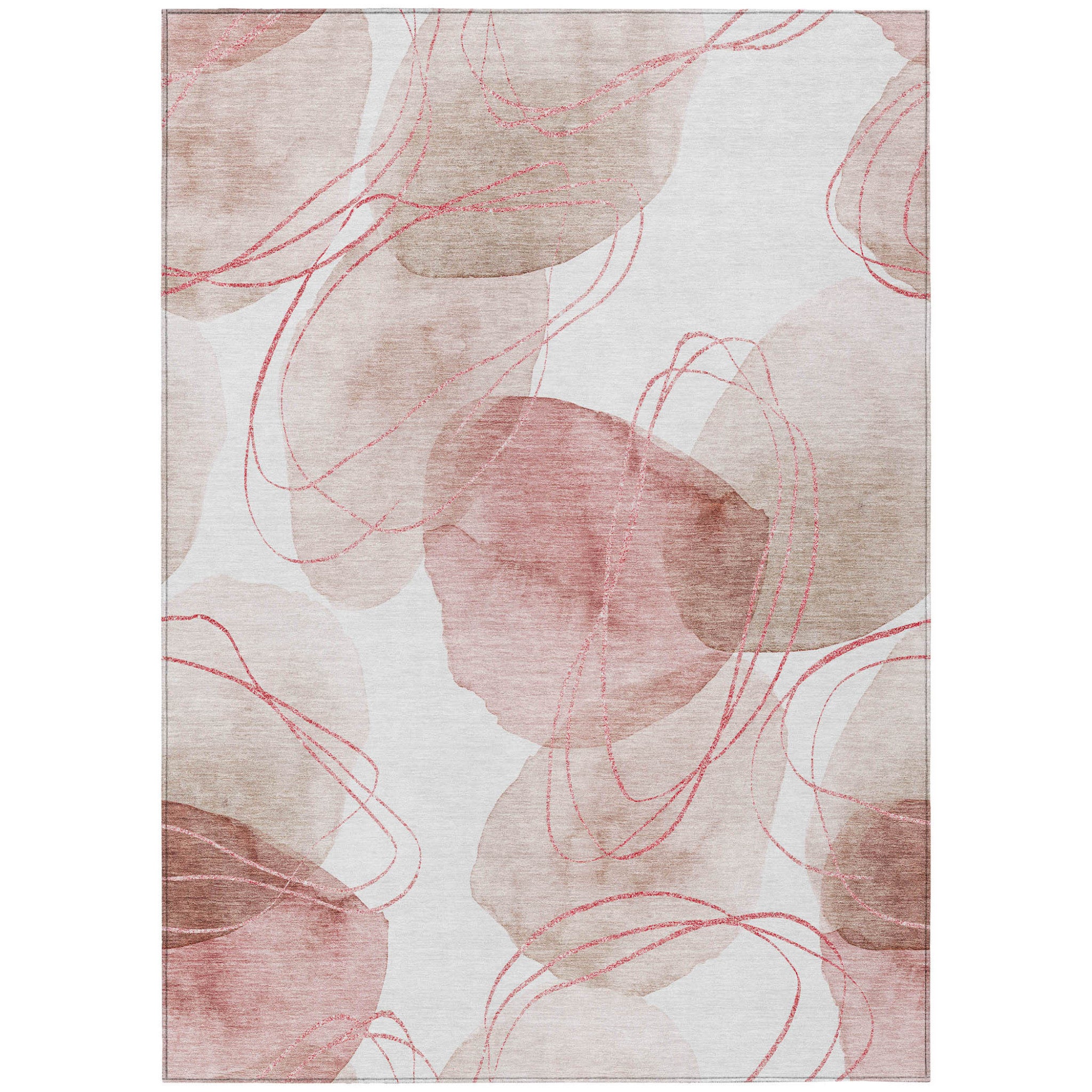 Modern Washable, Non-Skid, Stain-Resistant Green & Ivory Abstract Indoor-Outdoor Runner Rug