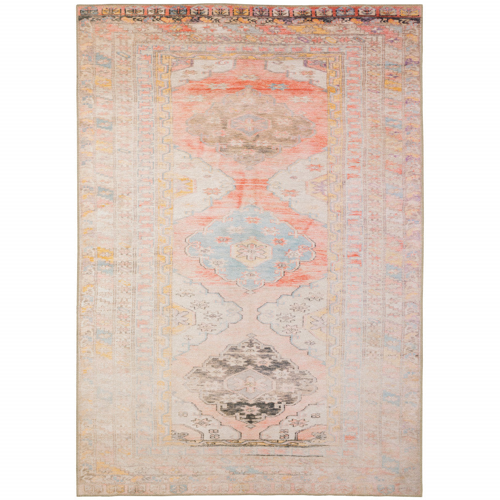 Stain-Resistant Pink & Blue Oriental Area Rug for Kid-Friendly Rooms