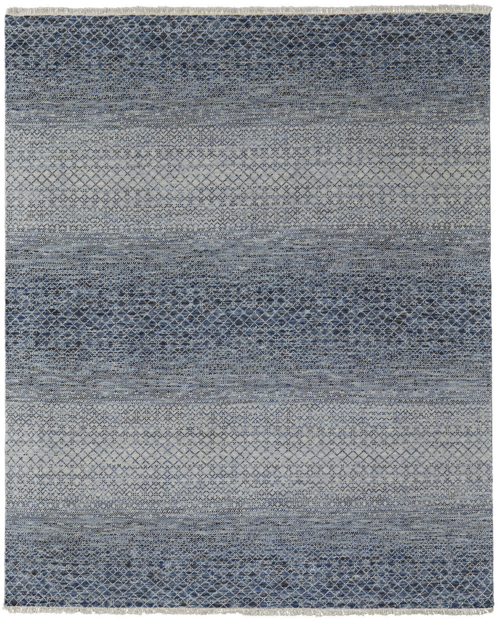 Stylish Hand-Knotted Ivory, Gray & Blue Area Rug with Fringe, Stain-Resistant