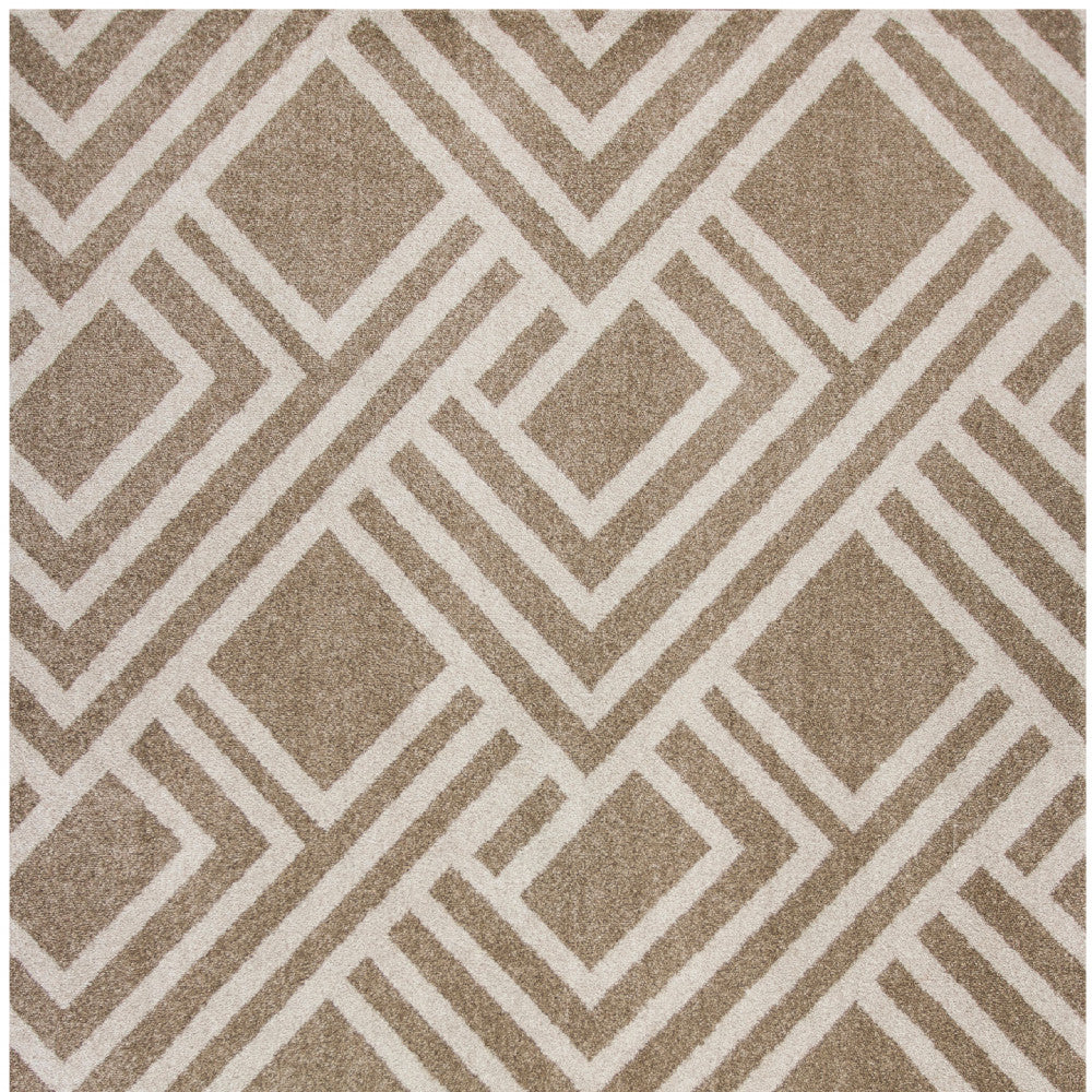 Stylish Beige Geometric Outdoor and Indoor Area Rug, 63H x 91W