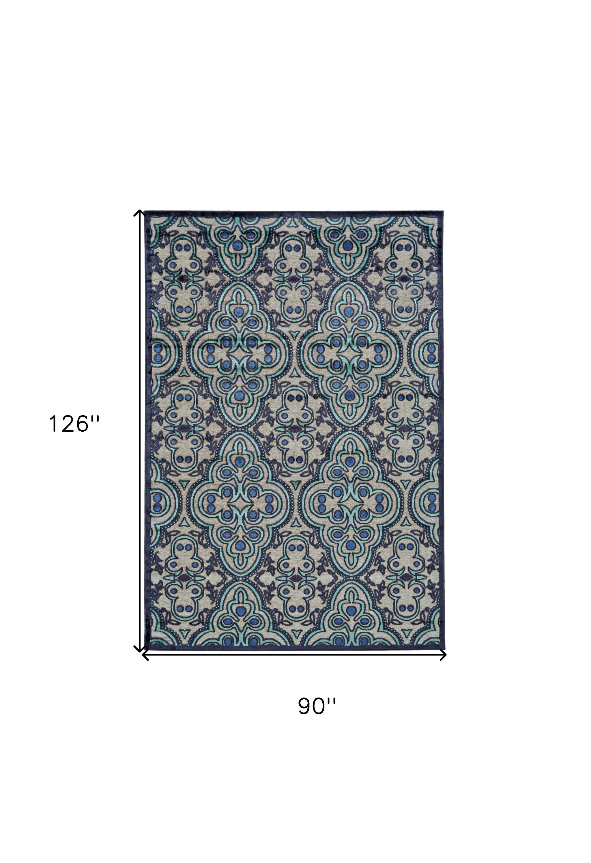 Elegant Tan, Blue & Taupe Damask Area Rug for a Cozy Home Ambiance