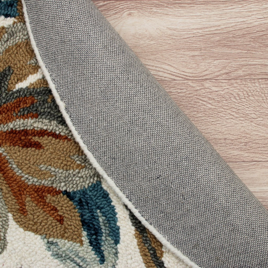 Exquisite Hand-Tufted Wool Round Tropical Area Rug in Blue and White for a Relaxed Coastal Ambiance