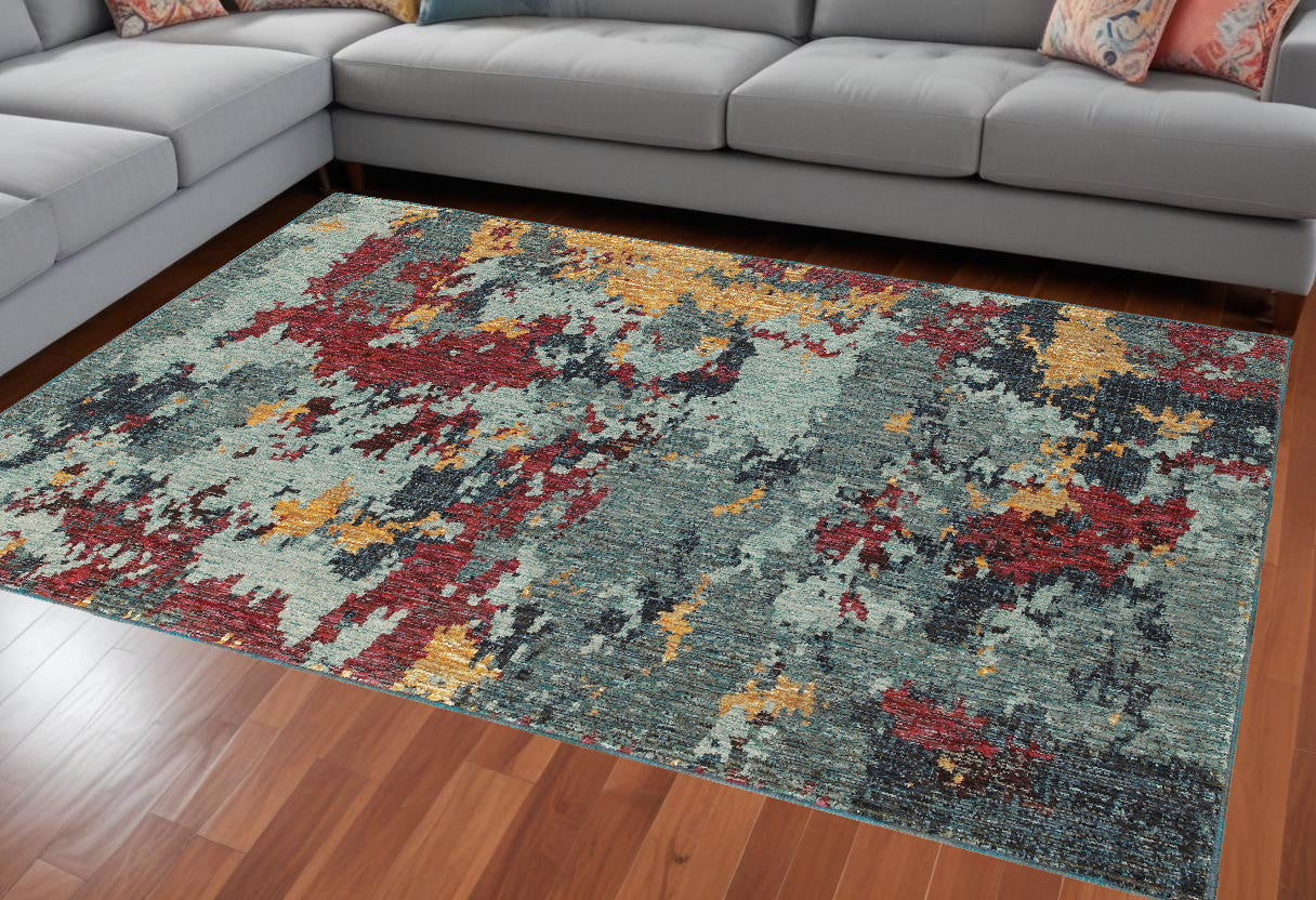 Stain-Resistant Blue Abstract Power Loom Rectangular Area Rug for Enhanced Home Comfort and Stylish Interior Decoration