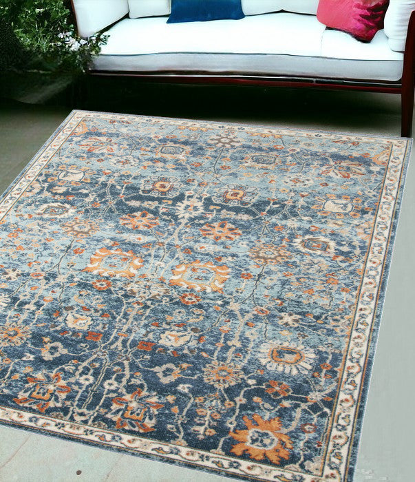 Stain-Resistant Blue & Orange Floral Outdoor/Indoor Area Rug for Comfort