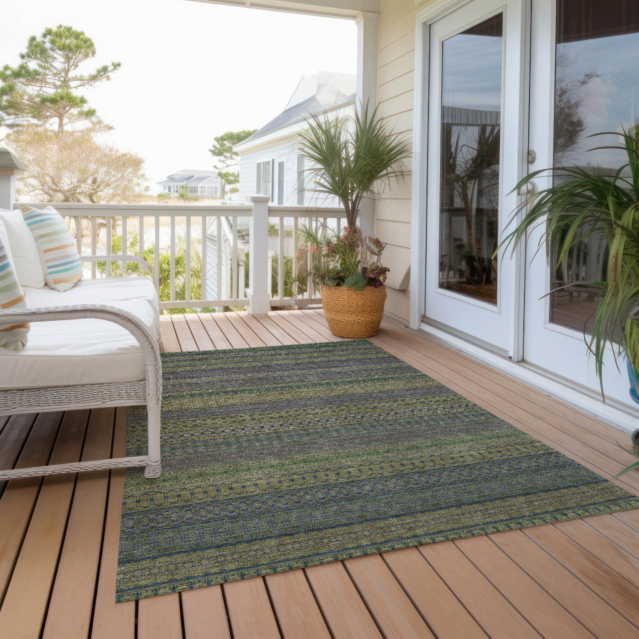 Artichoke Green Striped Indoor-Outdoor Runner Rug: Stain-Resistant, Washable & Stylish