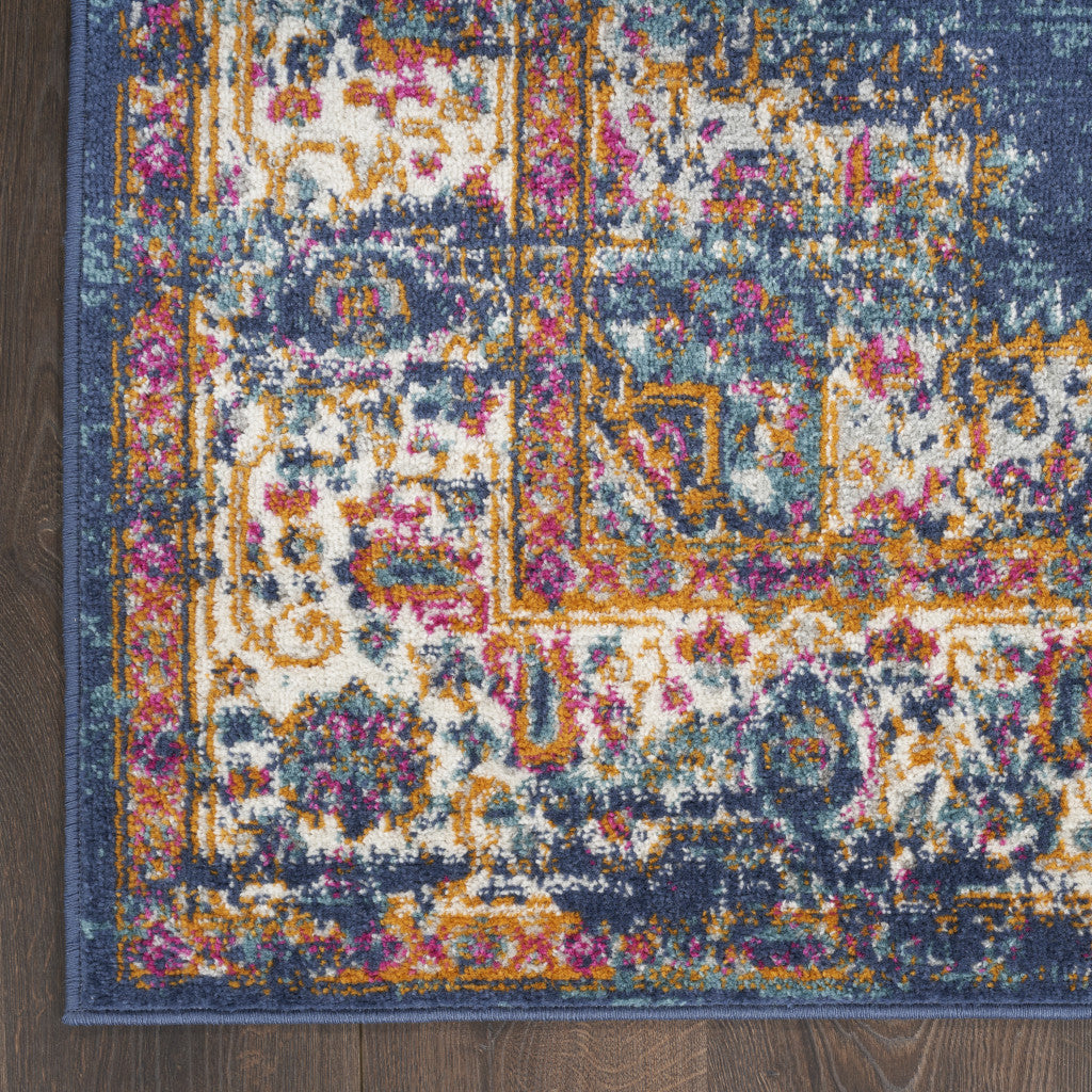 Exquisite 5-Foot by 7-Foot Navy Blue Floral Power Loom Distressed Area Rug Ideal for Sophisticated Home Decor
