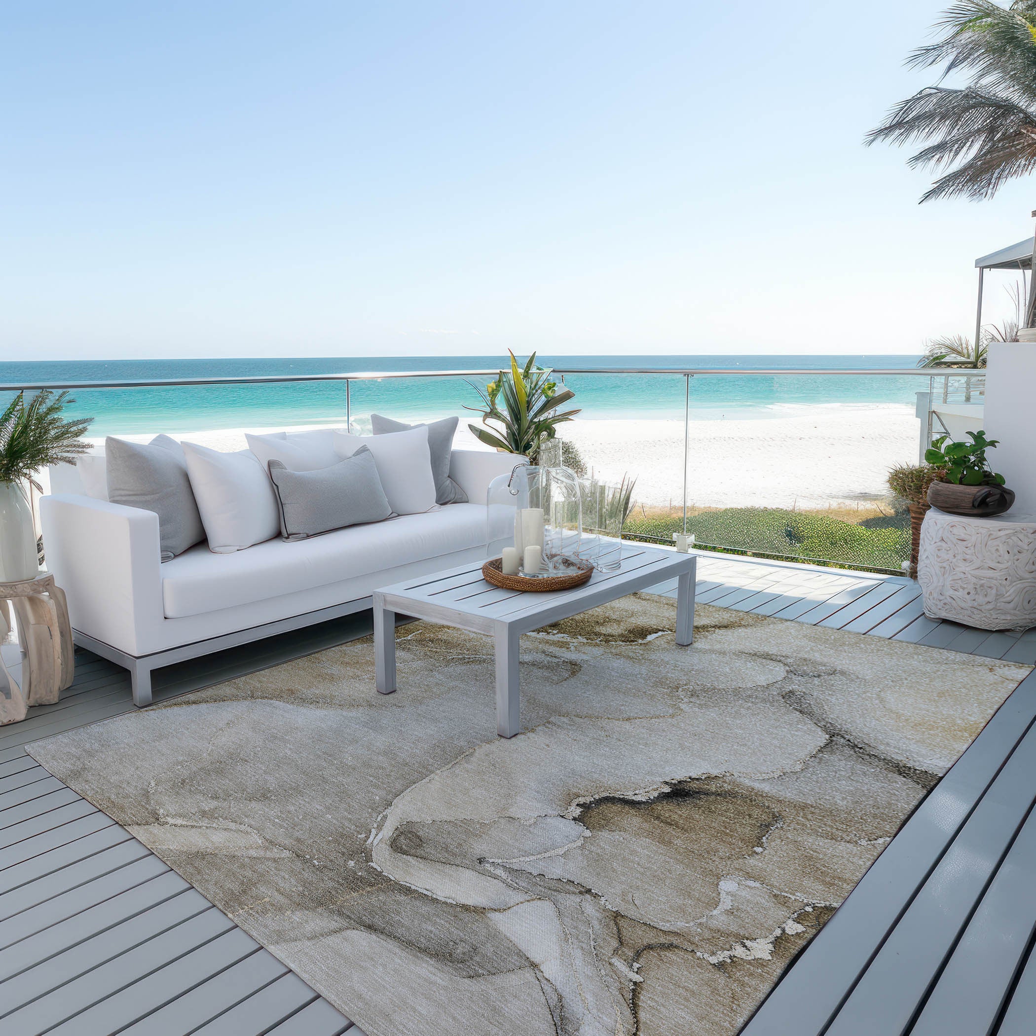 Washable Indoor-Outdoor Gray & Ivory Abstract Runner Rug, Stain-Resistant for Homes with Kids & Pets