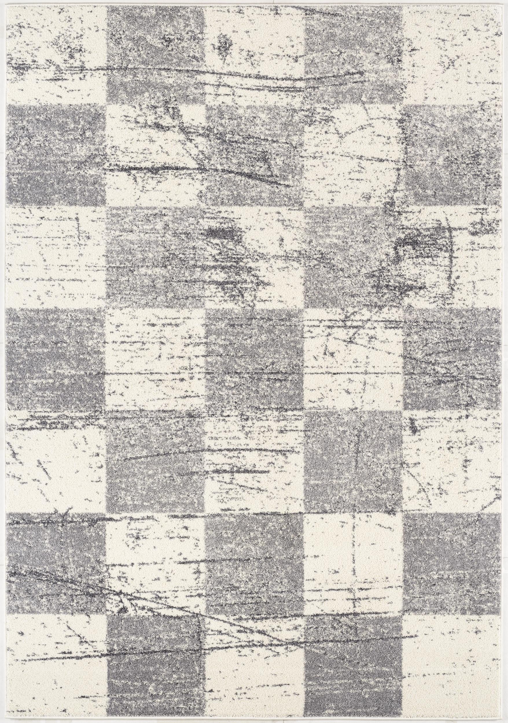 Exquisite White and Silver Checkered Indoor Area Rug with Vintage Charm, Ideal for Modern Residences, Measuring 66” x 45”