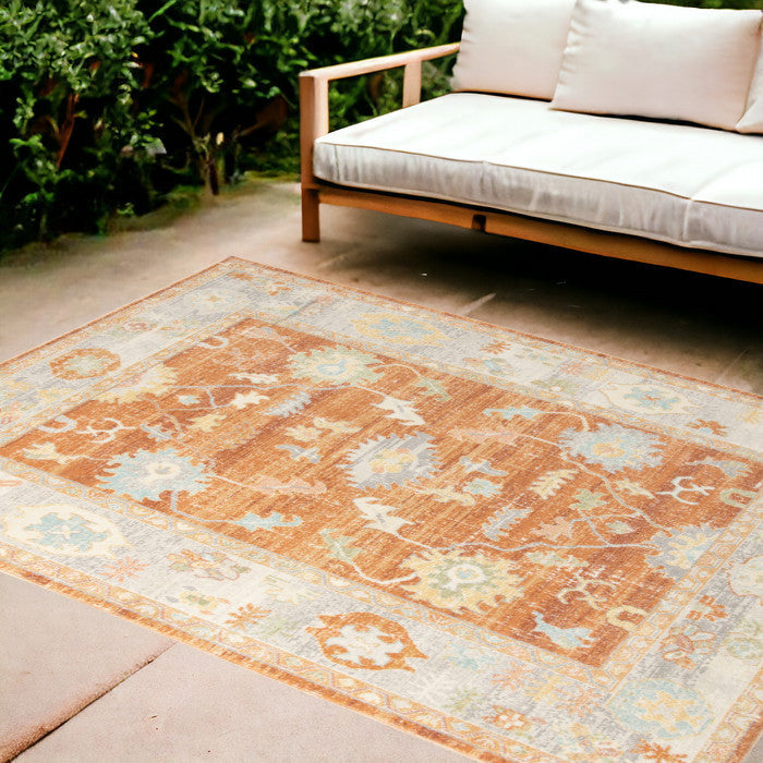 Stain-Resistant Blue and Orange Floral Outdoor Rugs for Indoor/Outdoor Spaces
