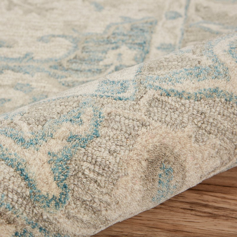 Exquisite Turquoise and Cream Medallion Luxury Area Rug - Offering Plush Comfort and Timeless Elegance for Every Space