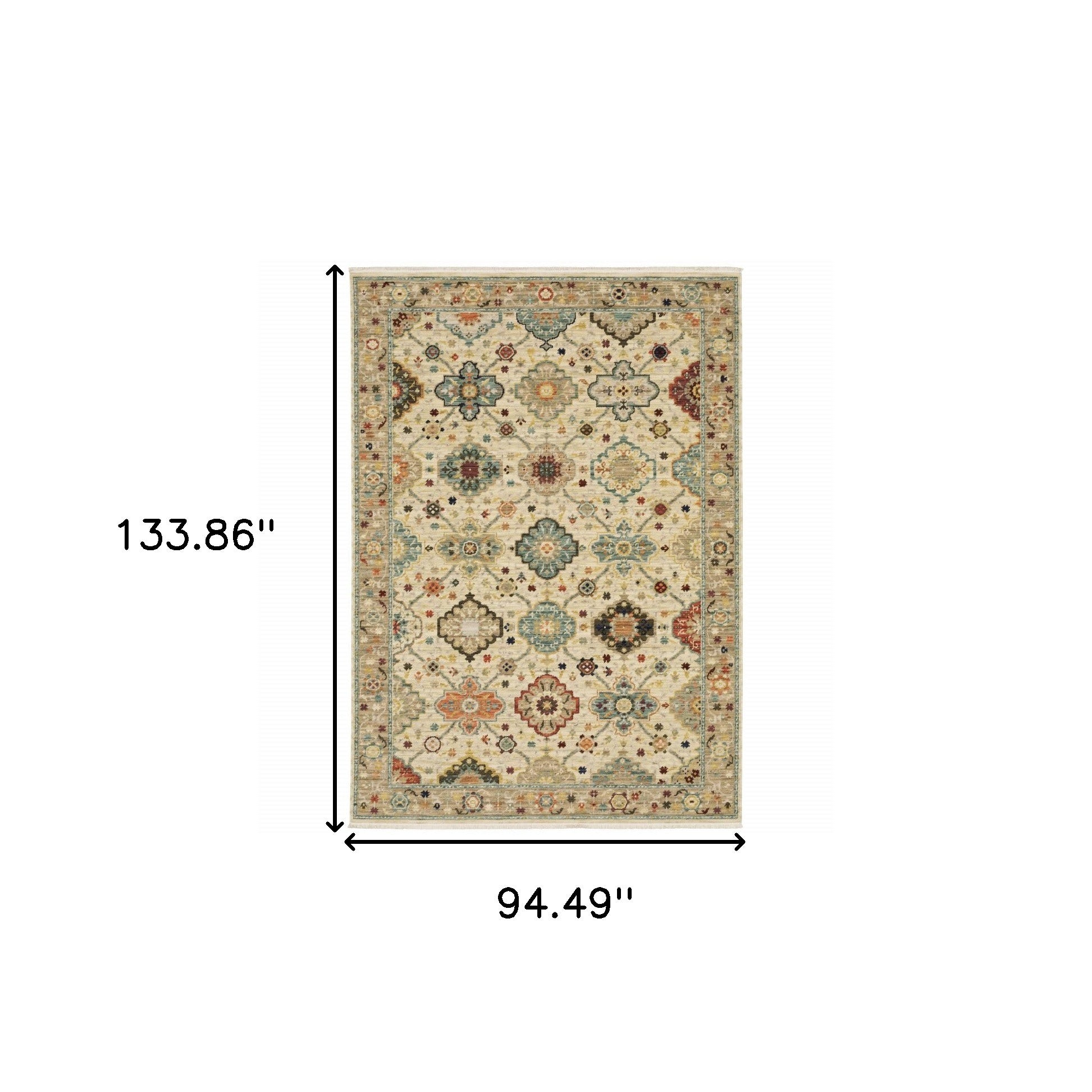 Stylish Beige, Blue, Rust Stain - Resistant Oriental Fringed Area Rug for Cozy Home