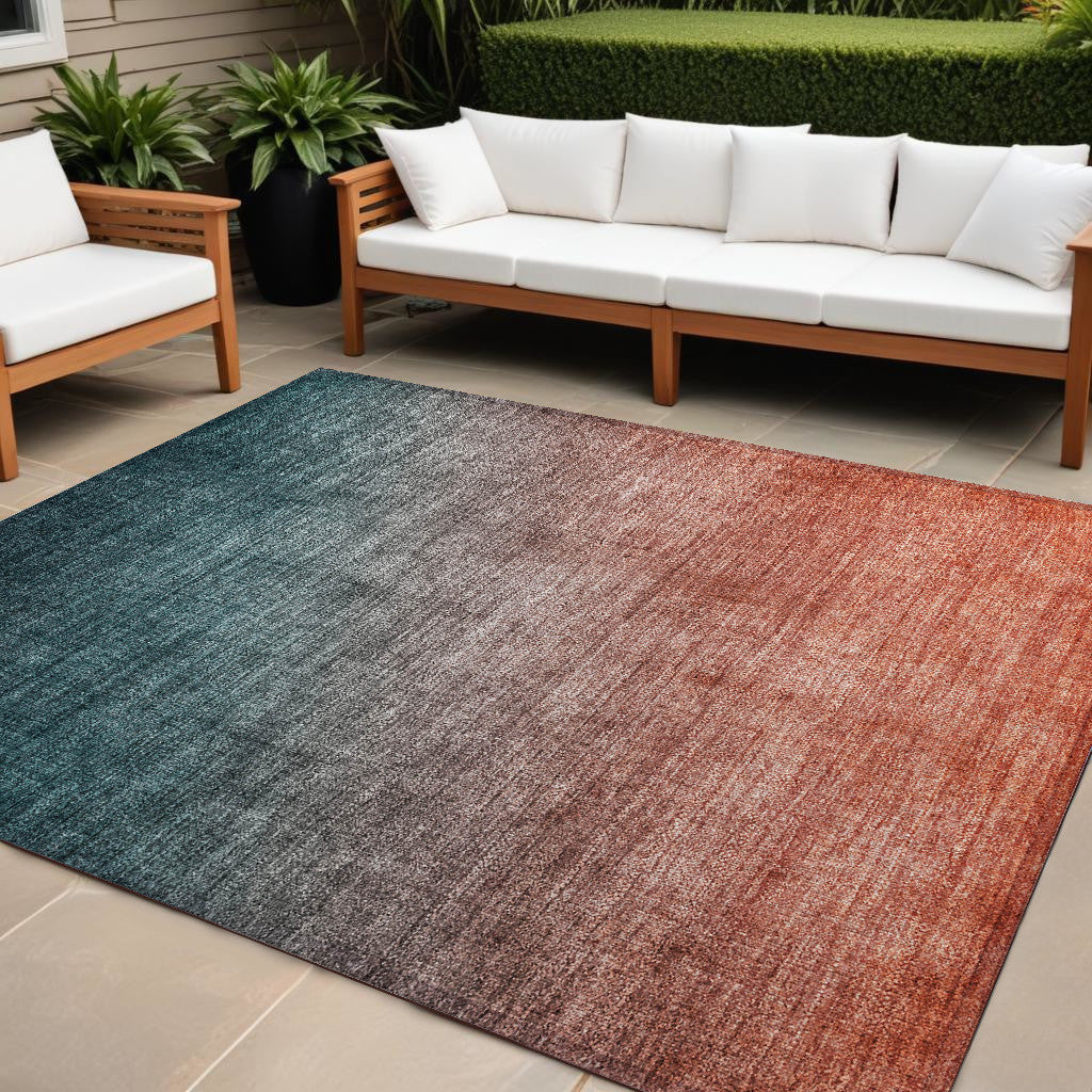 Stylish Ombre Teal and Red Orange Washable and Stain - Resistant Runner Outdoor Rugs for Both Indoor and Outdoor Decor
